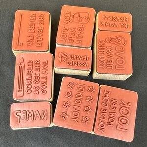 Pippi Post Teacher Stamp Set 9 pieces Red Rubber Stamps Set 6 size 1.83x1.45 + 3